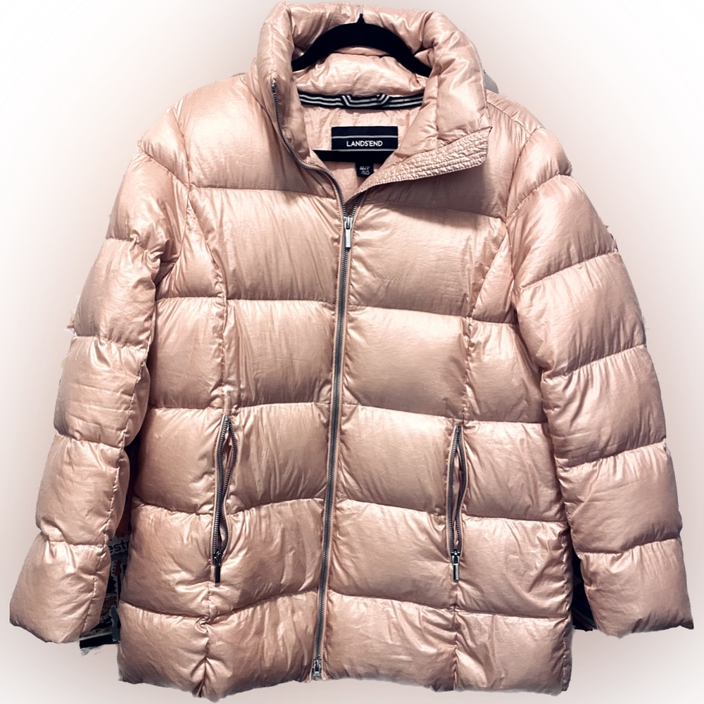 Rose Gold Lands End Quilted Puffer Jacket Winter Coat Pearlescent Pink No Flaws